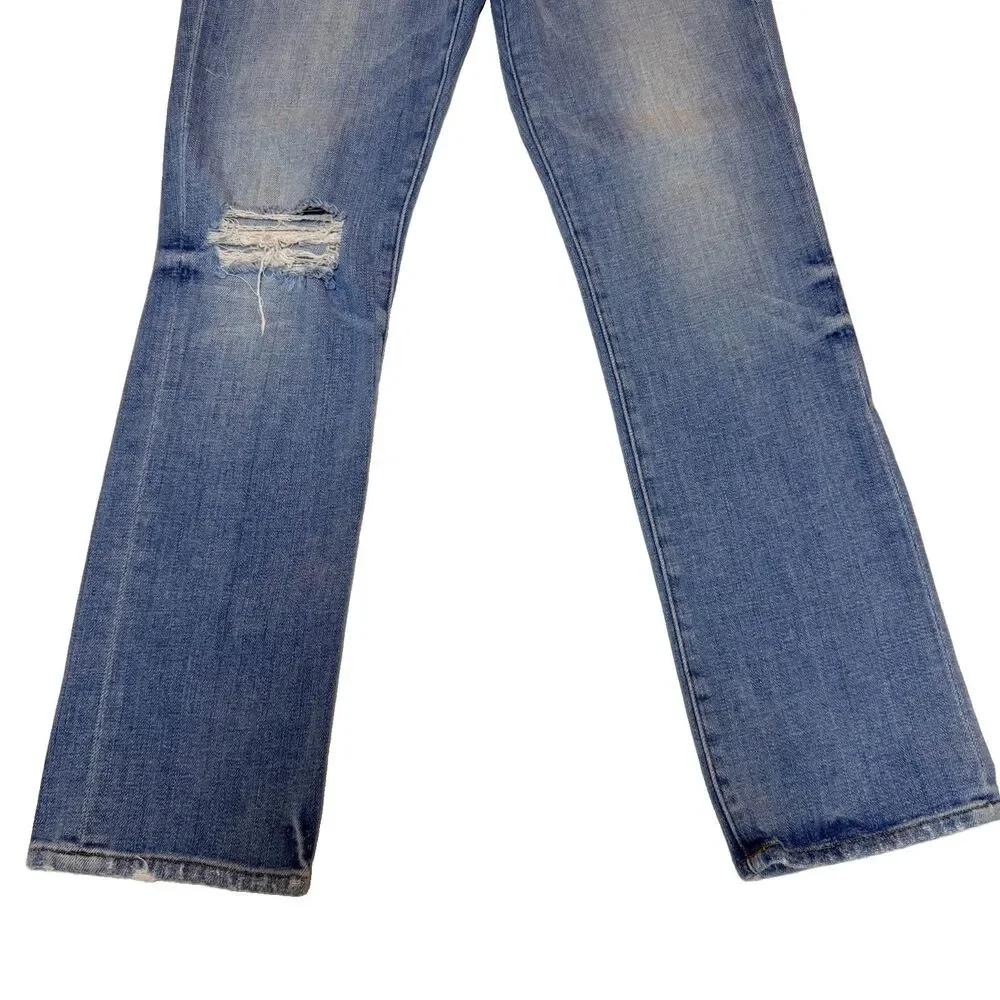 Frame Size 25 Le High Straight Jeans Blue Lightly Distressed Cropped Ankle